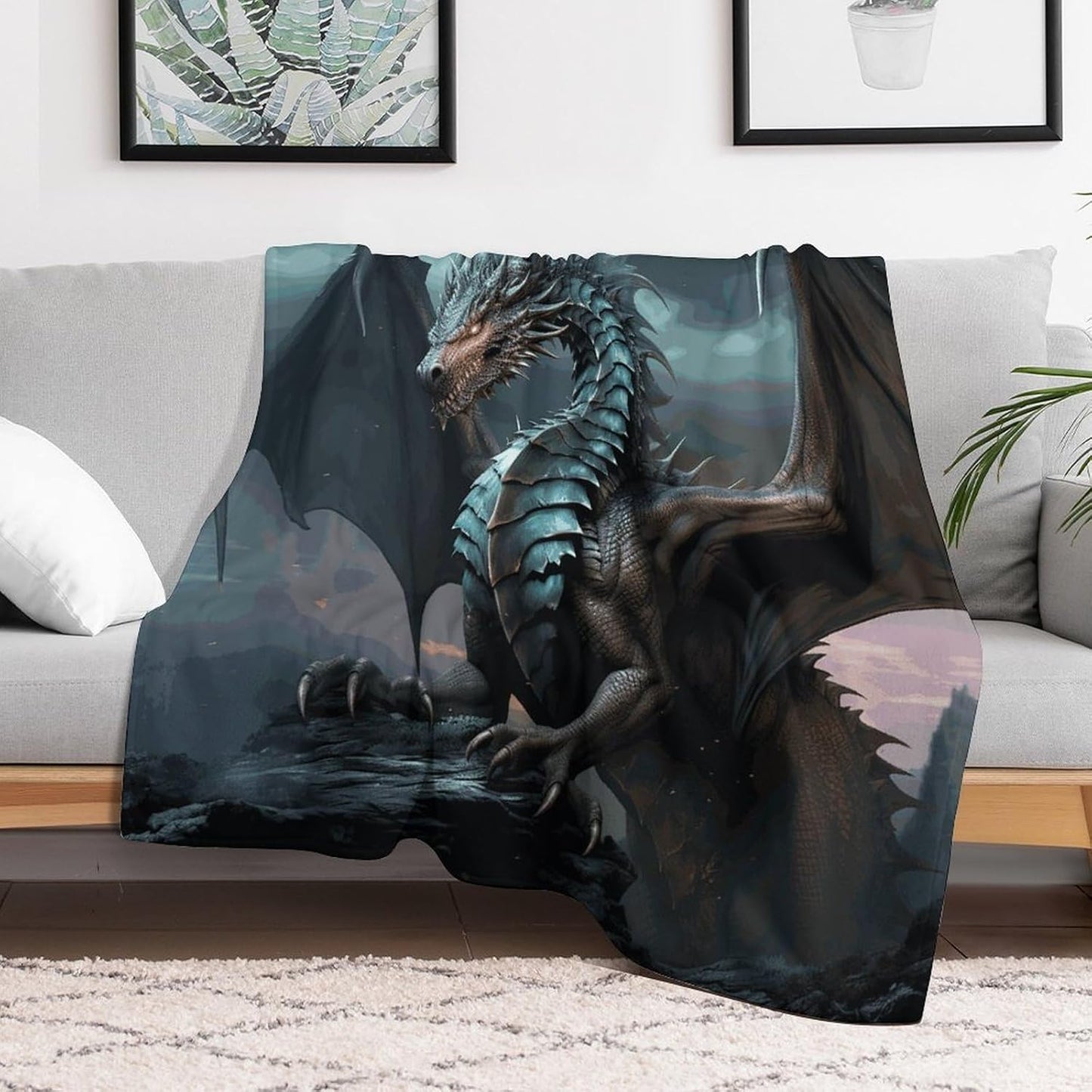 Cool Dragon Throw Blanket for Couch Super Soft Warm Lightweight Throw Blankets Cozy Flannel Bed Blanket Cute Decorative Blankets for All Seasons Home Decor Gift 60"*80"（150 * 200cm）