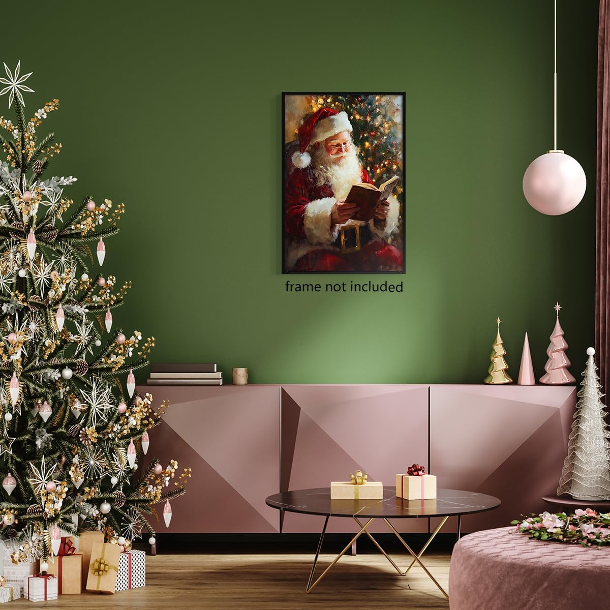 Vintage Christmas Canvas Wall Art, Santa Antique Oil Painting, Santa Claus Reading Booking Poster, Merry Christmas Poster Hobby Lobby Santa Picture, Xmas Wall Decorations Gifts 12x16in Unframed
