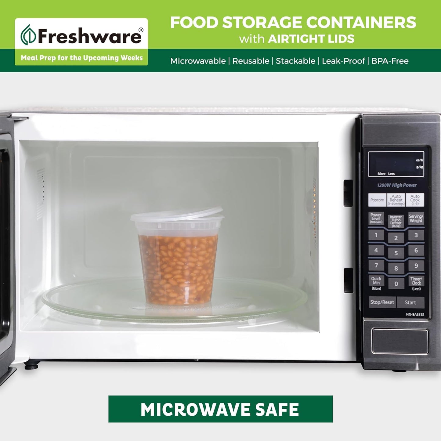 Freshware Food Storage Containers 24 oz Plastic Deli Containers with Lids, Slime, Soup, Meal Prep Containers, BPA Free, Stackable, Leakproof, Microwave/Dishwasher/Freezer Safe, 48 count (pack of 1)