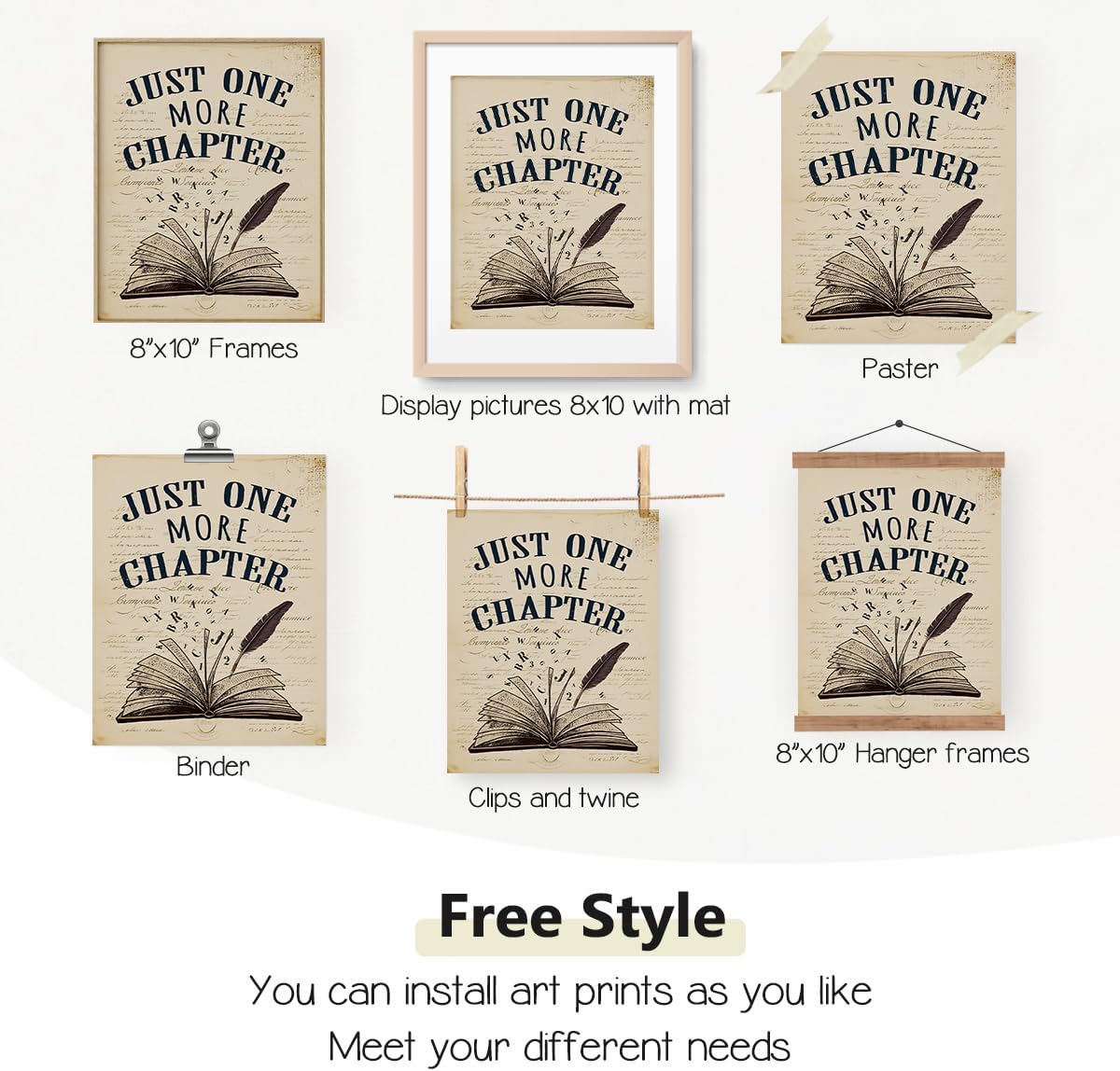 PLKMN Vintage Reading Posters for Library, Bookish Gifts, Book Club Decorations Party Decor, Vintage Book Wall Art 8x10, Wall Decor for Reading Nook High School Classroom, Set of 4 Unframed
