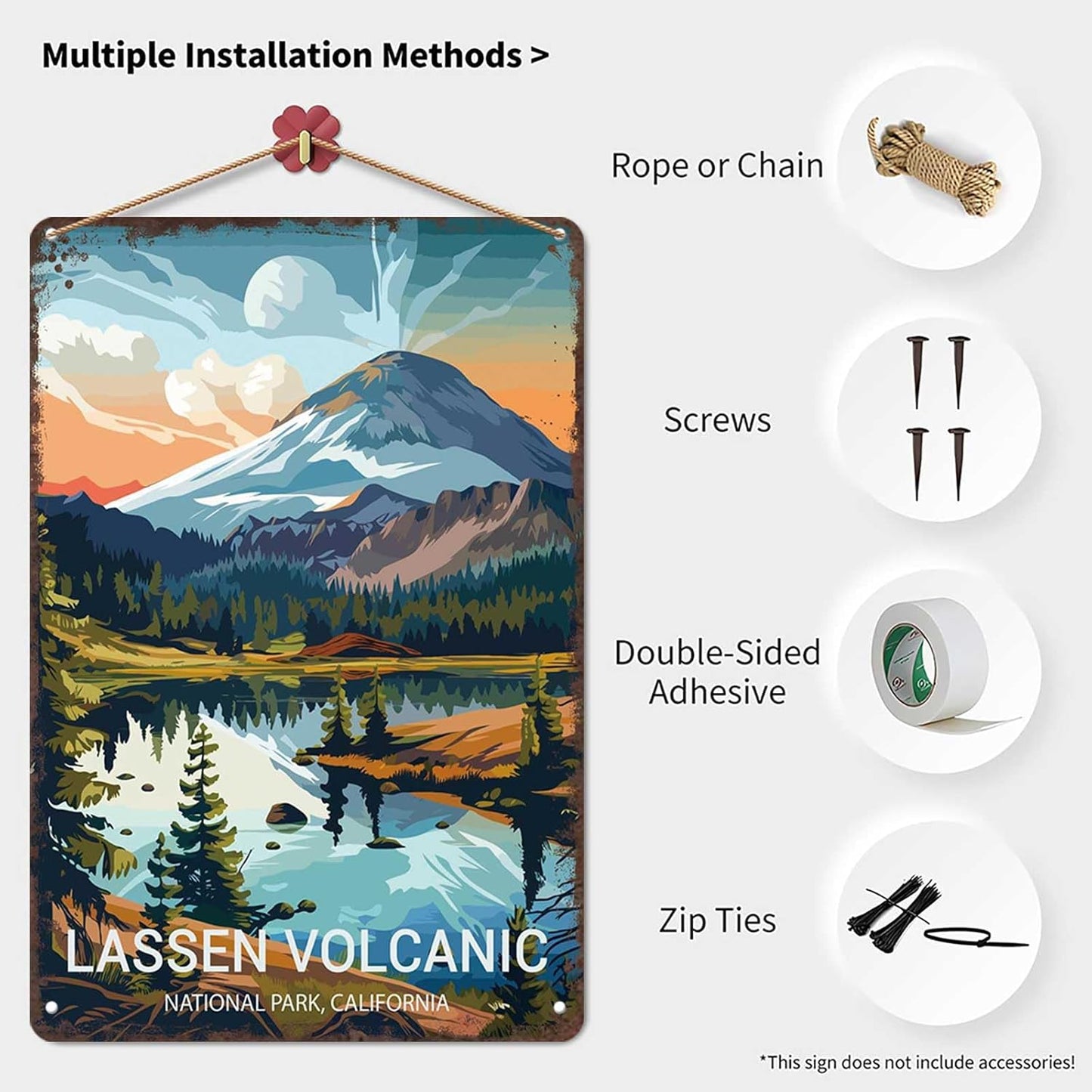 Vintage Metal Tin Sign Lassen Volcanic National Park Poster-Wall Art Decor for Home Room Office Dorm Decor 8X12inch