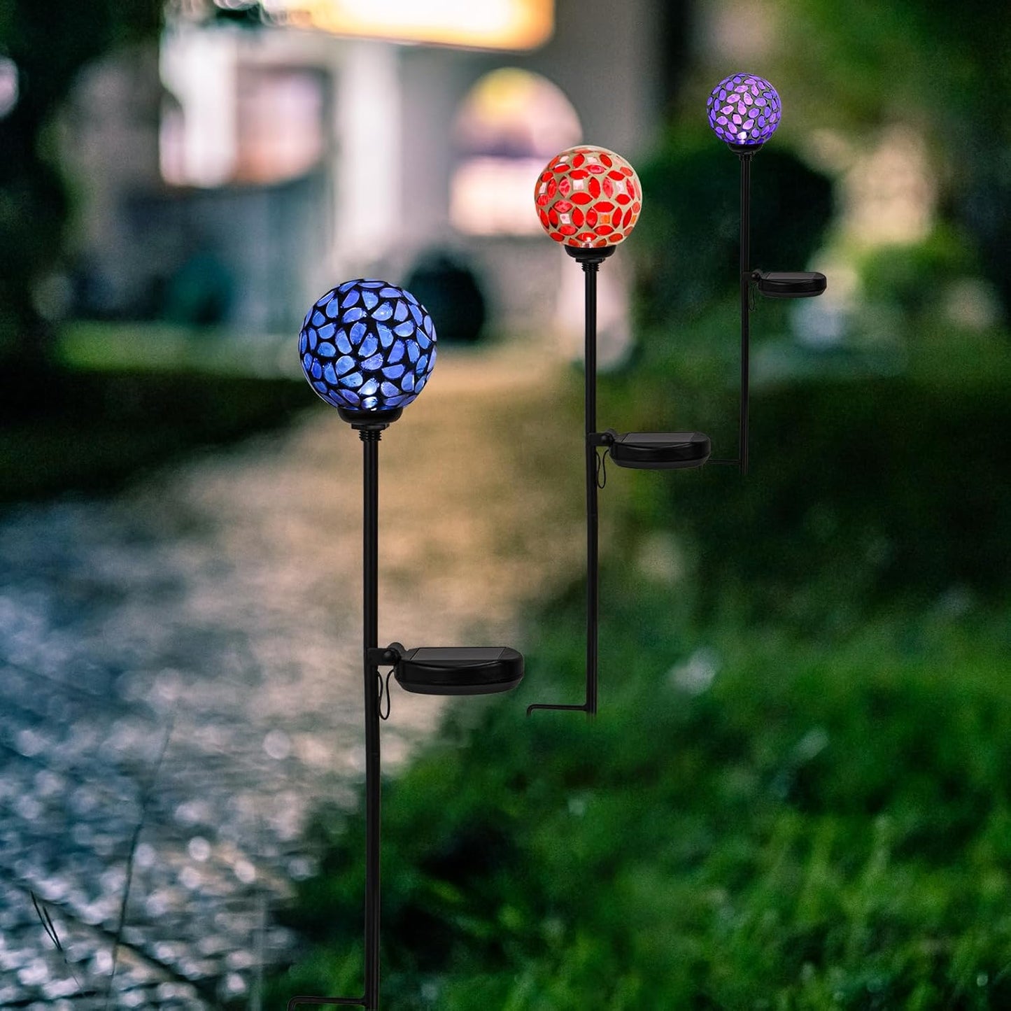 Afirst Solar Lights Outdoor Decorative Solar Mosaic Garden Stakes Decorative Lights Waterproof for Pathway Yard Lawn Decoration 3 Pack