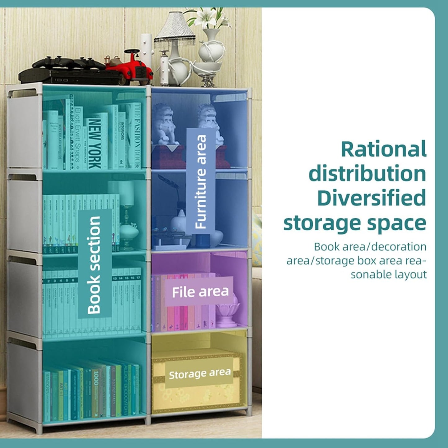 5 Tier Narrow Bookcase, 49.21x16.14x10.63in Steel Freestanding Bookcase Vertical Storage Standing Shelf for Living Room Study Room Bedroom Home Office (5 Tier Double Row)
