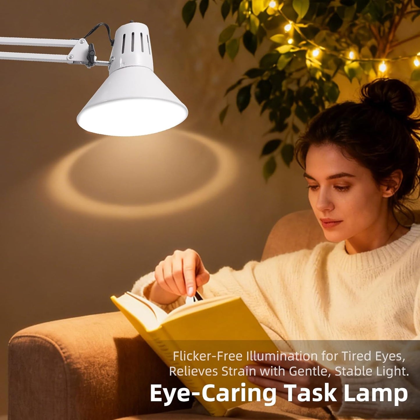 2 Pack LED Desk Lamp Dimmable with Clamp, Eye-Caring Clip on Lights for Home Office, 3 Adjustable Color Temperature, Extra Tall Metal Swing Arm, High Intensity Clamp w/A19 E26 Bulb for Working Reading