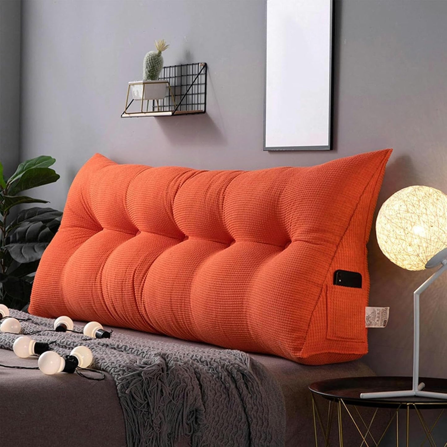 Triangular Wedge Pillow,Fleece Headboard Backrest Large Bolster for Bed Rest Reading Pillows Daybed Bed Positioning Support Pillow with Removable Cover