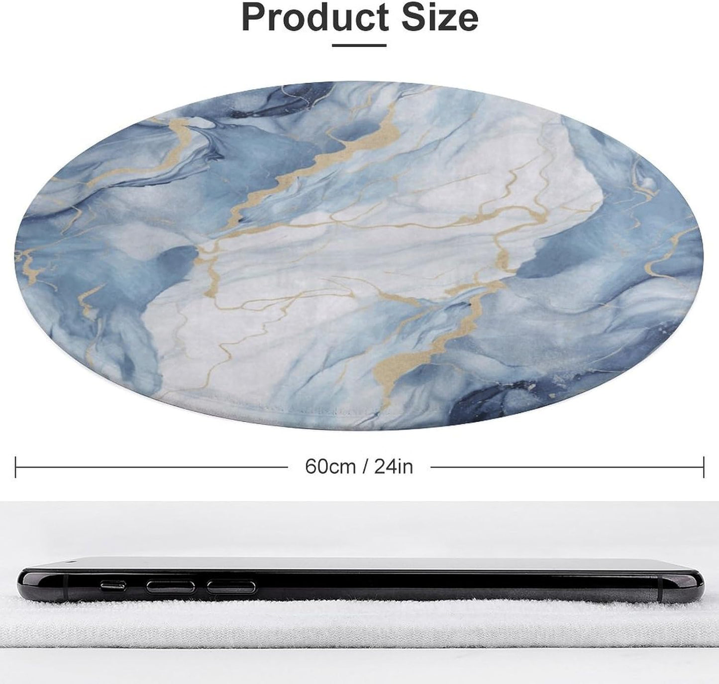 White Blue Marble Circle Rug Retro Luxury Coral Velvet Floor Mat Non Slip Soft Indoor Floor Carpet Comfy Thickened Area Rugs Modern Aesthetic Minimalist Carpets for Home Decor