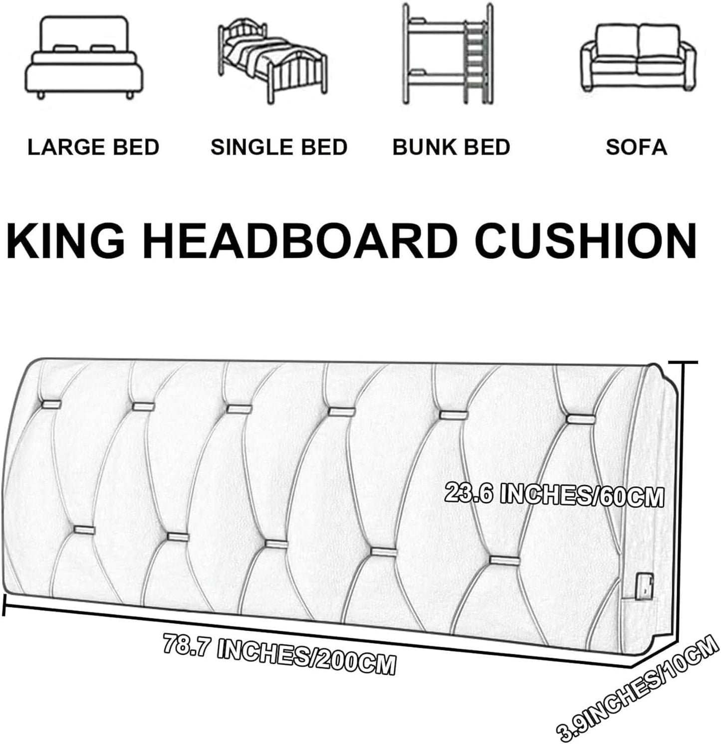 AMNOOL Wipeable Rectangle Pillow Headboard Pillow Large Backrest Solid Color Removable Pillowboard Dorm Day Bed Headboard Cushion for Resting and Reading