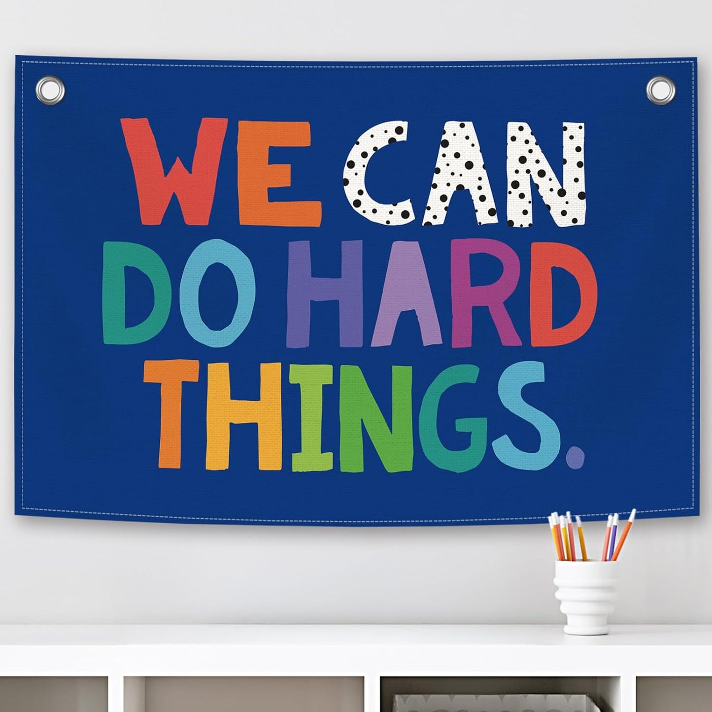 We Can Do Hard Things Kids Banner Canvas, Classroom Blue Toddler Room Decor, Inspirational Hanging Flag Sign, Nursery Wall Tapestry Art for Playroom School Counseling Office Boy Decor 20x30in
