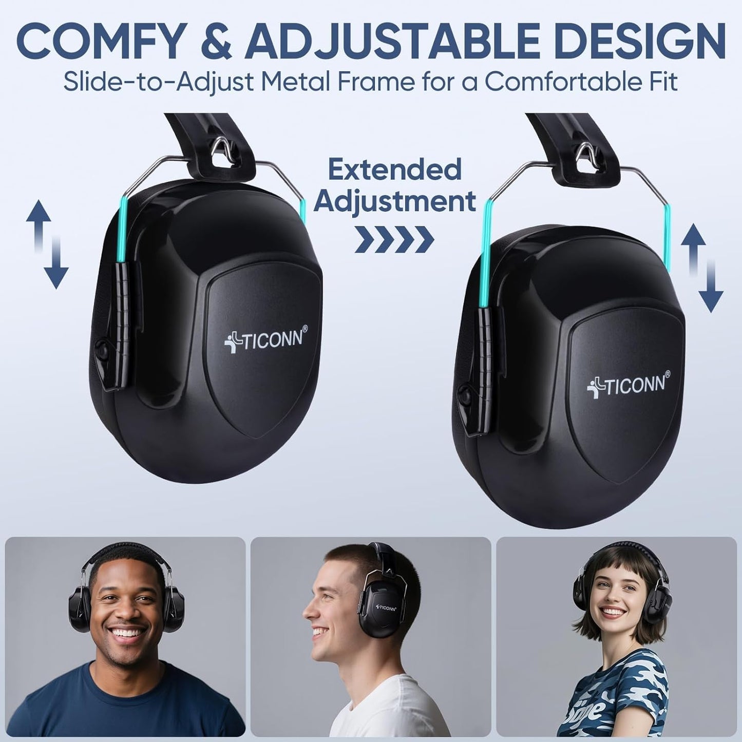 TICONN Noise Cancelling Ear Muffs for Adults, SNR 33dB Hearing Protection, Adjustable Safety Earmuffs for Construction