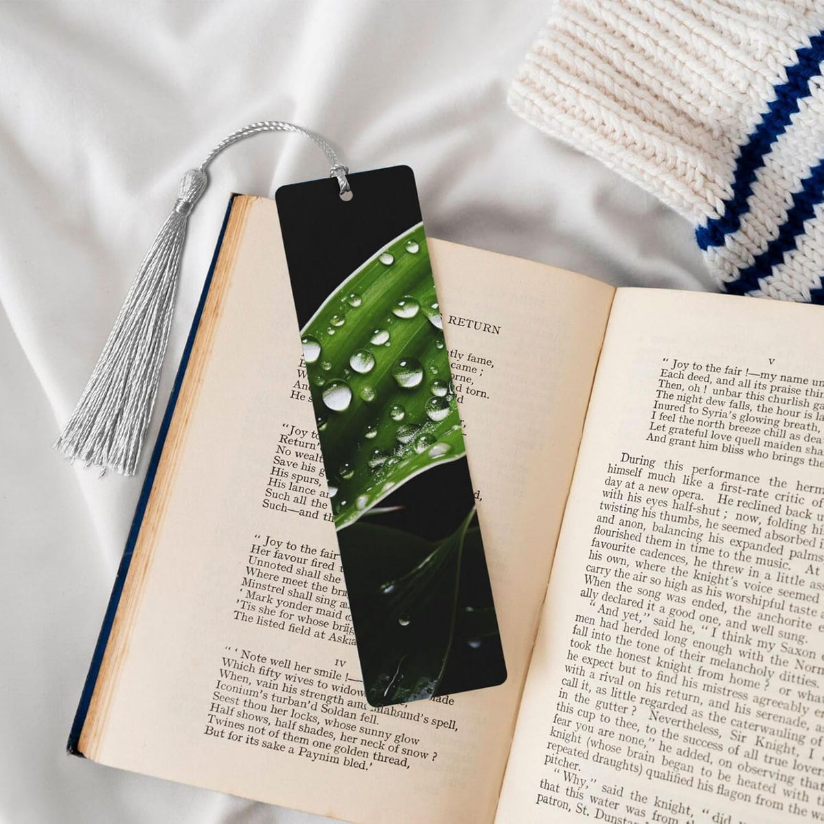 Plant Water Drops Bookmarks Gifts for Women Men, Wooden Bookmarks for Book Lovers, Vintage Book Marks Ornaments with Tassel, Unique Personalized Reading Page Markers Gray