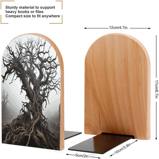 Twisted Branches Wooden Bookend Non-Slip Book Ends Heavy Duty Book Stopper with Metal Base Books Holderd Decorative Bookends Stands Firmly for Office Supplies