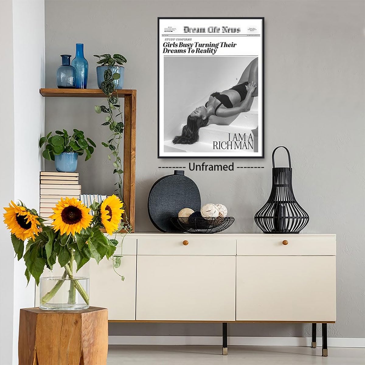 Bwodke Trendy NewsPaper Poster Wall Art Retro Cowgirl Black And White Girly Feminist Canvas Prints Preppy Magazine Pictures Bar and Party Aesthetic Decor Painting Barthroom Bedroom Dorm