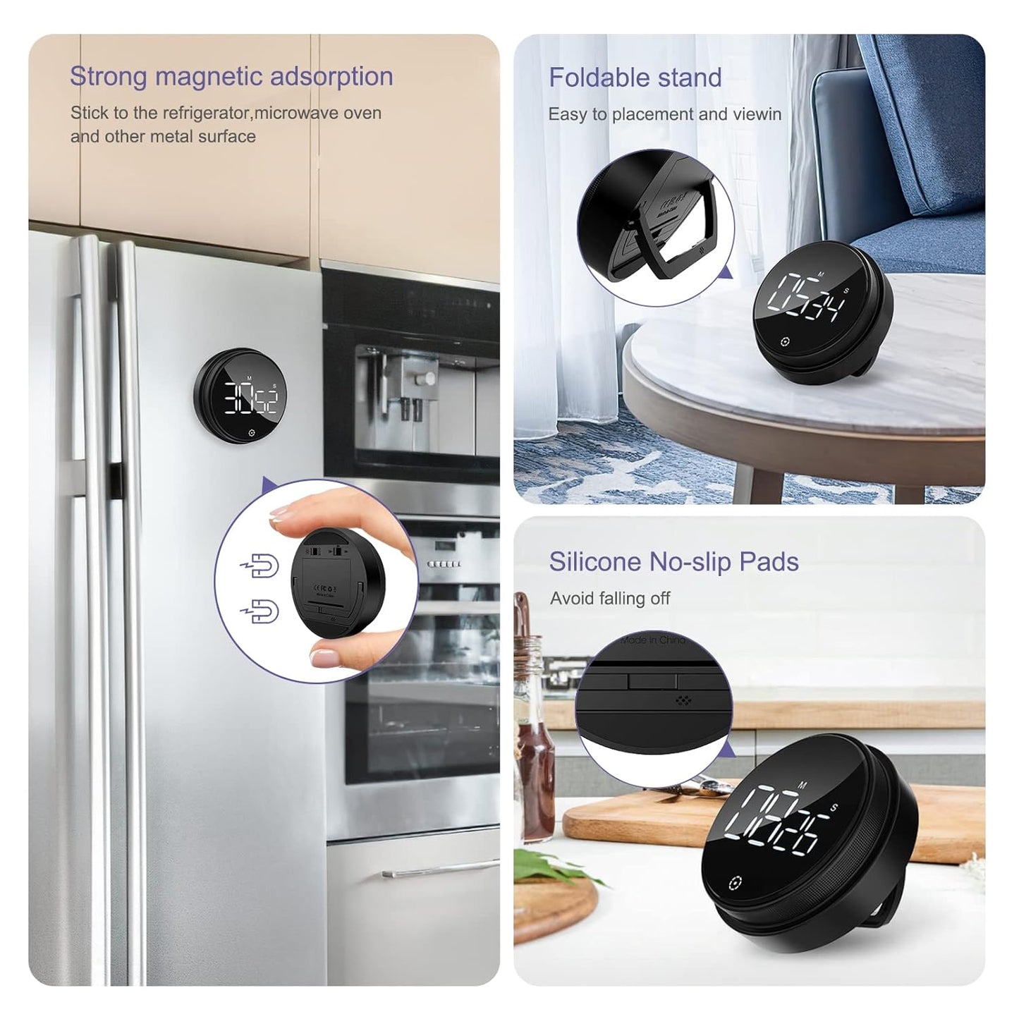 Magnetic Digital Kitchen Timer, Large LED Screen Timer with 3 Volume Levels, Short Time Egg Timer, Stopwatch, Digital Countdown Countup for Cooking, Baking, Sports, Studying etc.