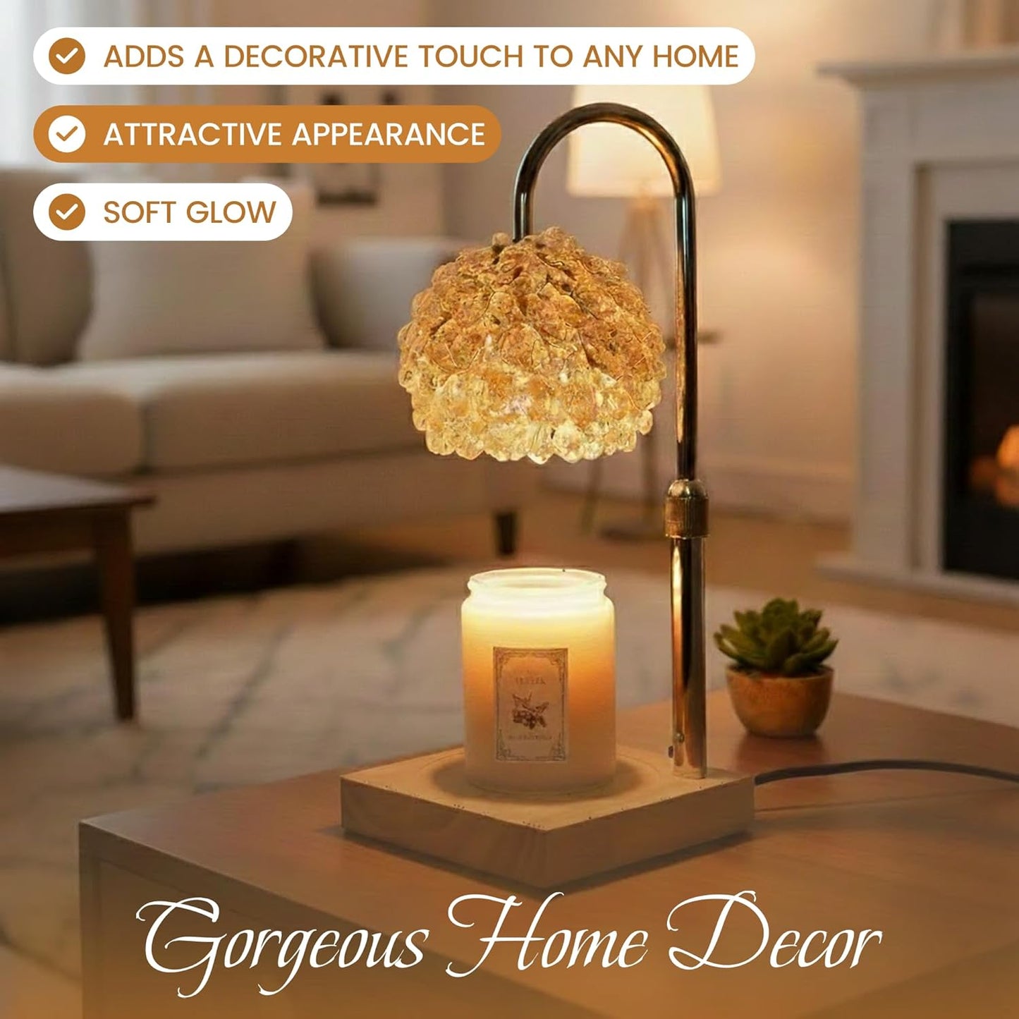 Glass Candle Warmer Lamp with Timer - Adjustable Height Candle Lamp Warmer with Crystal Shade, Timer (8H/4H/2H) - Wax Melter with Jar Candle - Ideal Gift, fits Various Size Candles