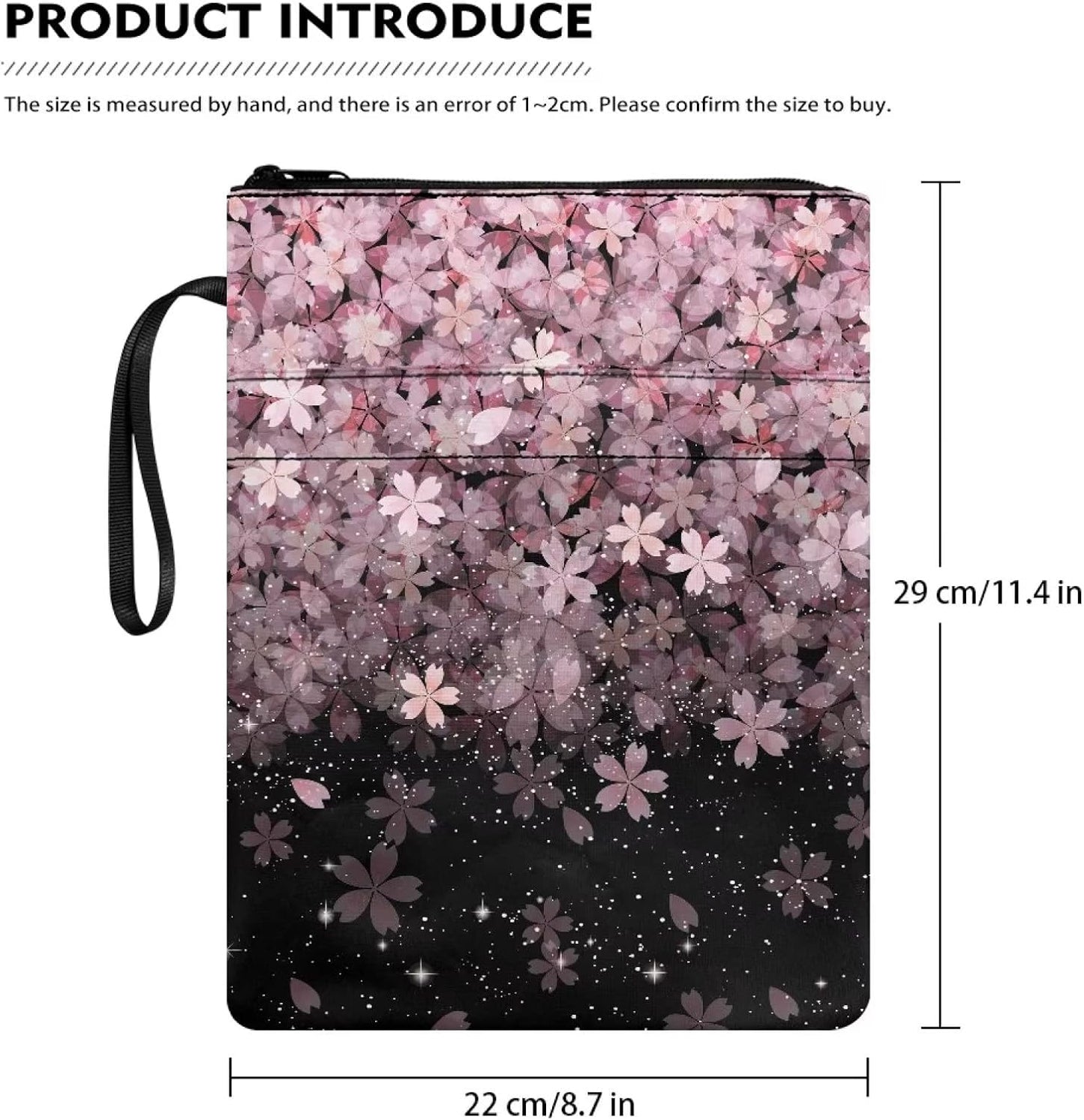 Talayituse Cherry Blossom Print Book Sleeve with Zipper Book Cover for Book Lovers Book Protector Washable Multifunctional Book Pouch Fits Most Standard Paperbacks Hardcovers