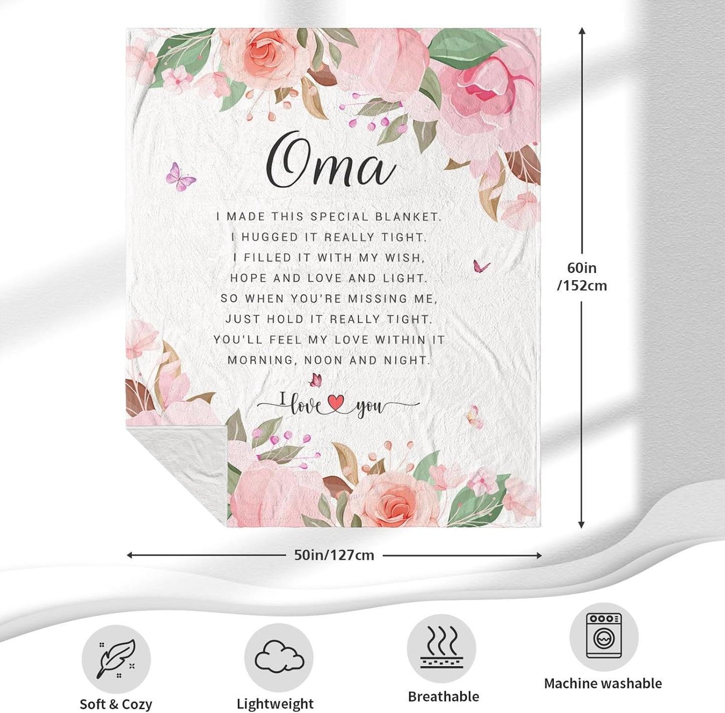 Oma Gifts for Grandma, Oma Gifts from Granddaughter Grandson, Birthday Gift for Oma from Grandchildren, Present for Oma from Grandkids Throw Blanket 60 x 50 Inch