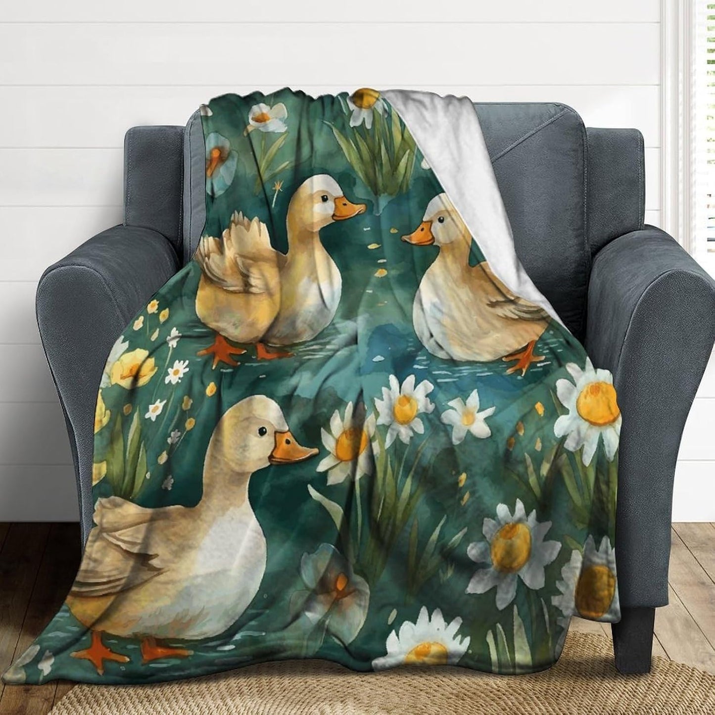 Hand Drawn Duck Throw Blanket for Couch Super Soft Warm Lightweight Throw Blankets Cozy Flannel Bed Blanket Cute Decorative Blankets for All Seasons Home Decor Gift 30"*40"（76 * 100cm）