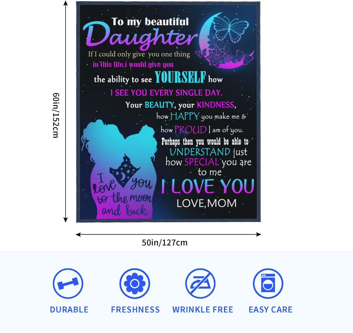Daughter Gift from Mom, to My Daughter Blanket from Mom for Daughter, Halloween Christmas Birthday Gifts for Daughter (50" x 40")