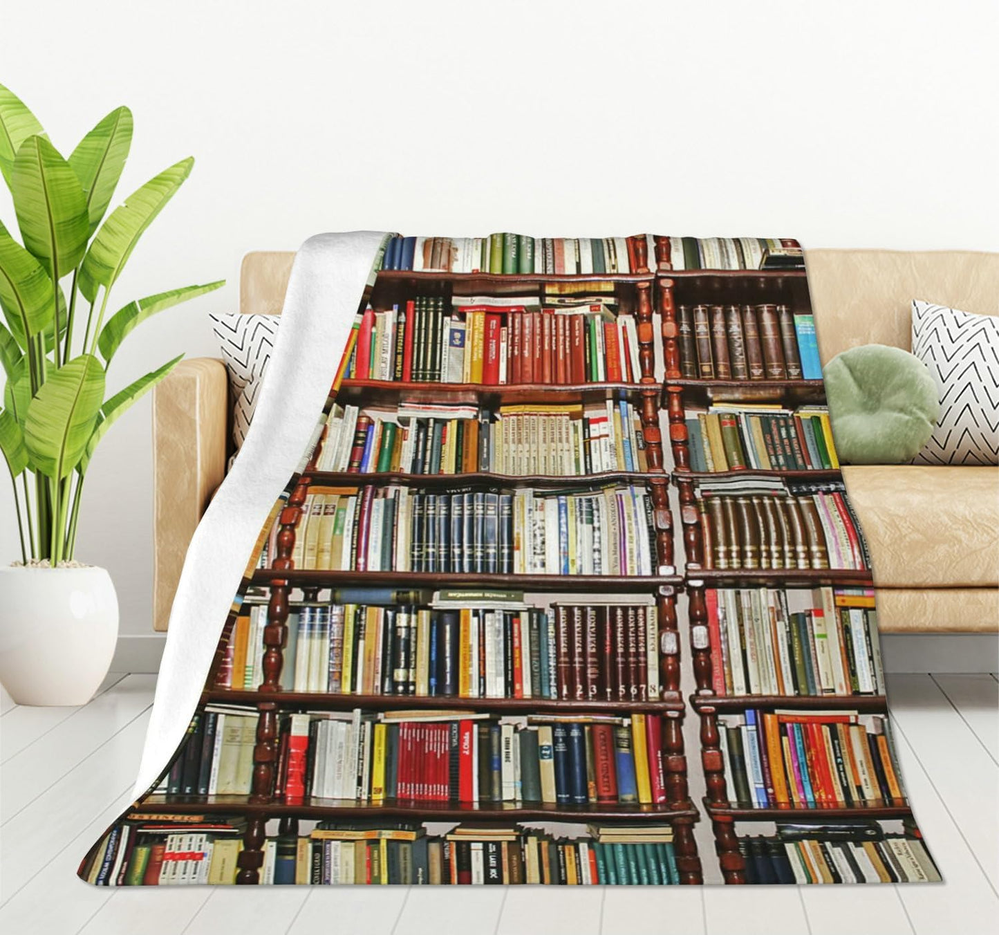 HGOD DESIGNS Library Bookshelf Fleece Throw Blanket Ultra Soft Cozy Blooming Decorative Flannel Blanket All Season for Home Couch Bed Chair Travel 50x60in