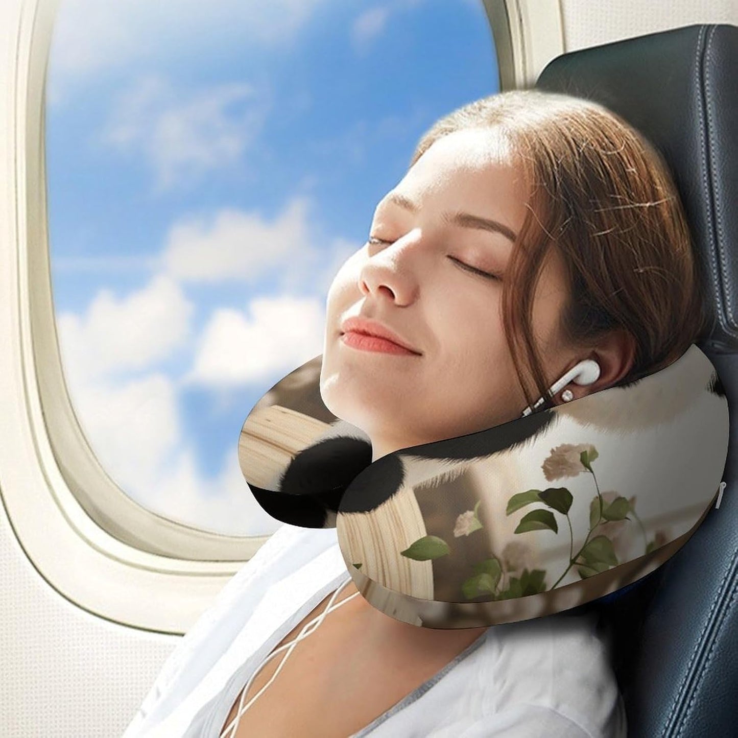 Cute White Panda Neck Pillow Memory Foam U Shaped Pillows Portable Pillows for Shoulder Travel Head Support Pillow with Concealed Zipper for Airplane Car Home Office