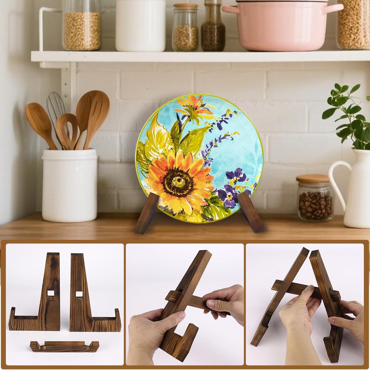 Wooden Cookbook Stand for Kitchen Counter, Rustic Adjustable Recipe Book Holder & iPad Display Stand, Plate or CD Holder, Cooking Gift Thanksgiving Day Christmas Gift for Mom, Grandma, Women