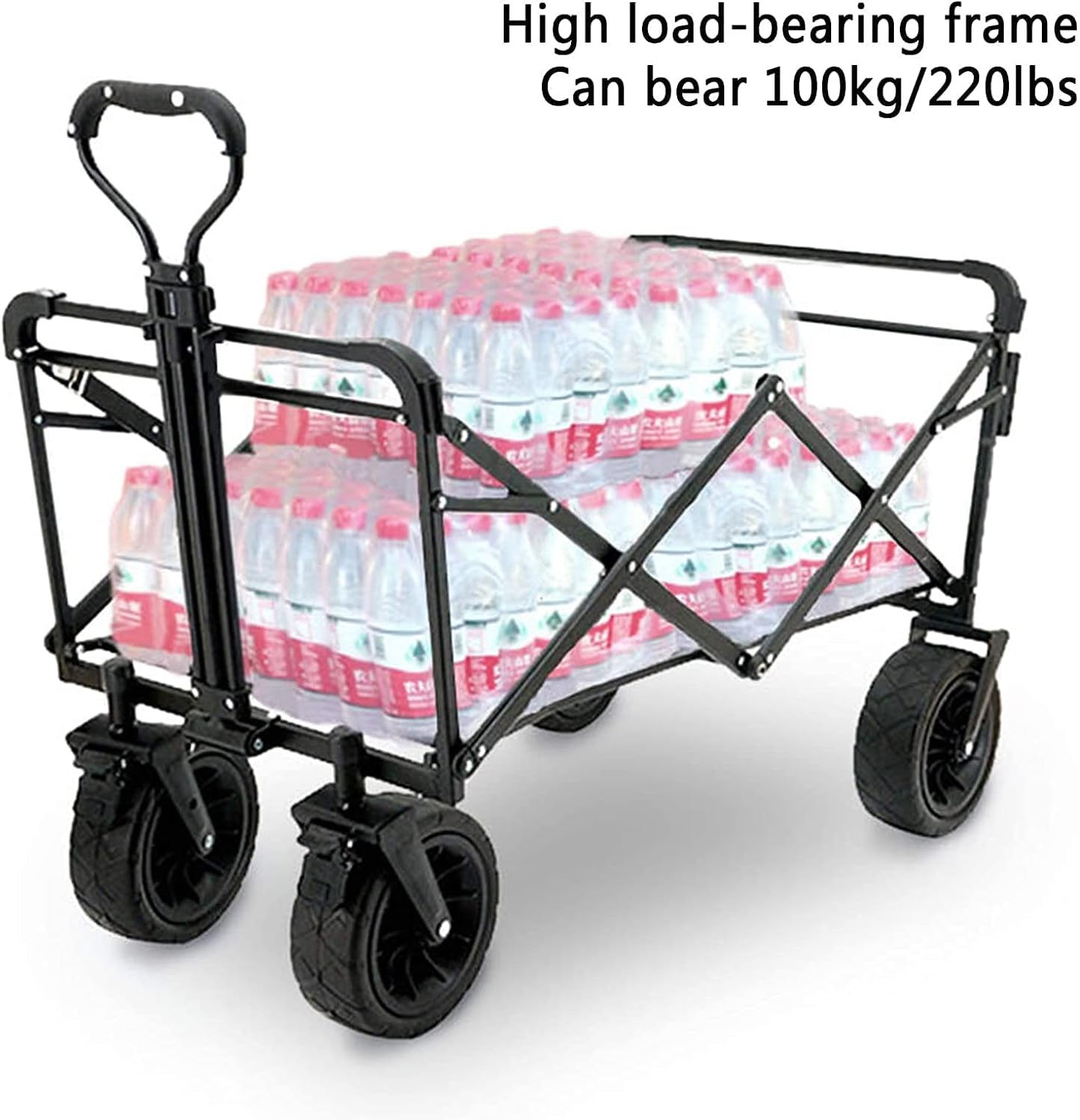 Portable Garden Cart Beach Trolley Outdoor Folding Trolley Double Brake Camping Trailer Adjustable Lever Load-Bearing 100kg / 220lbs (Color : Style 1) (Style 3)