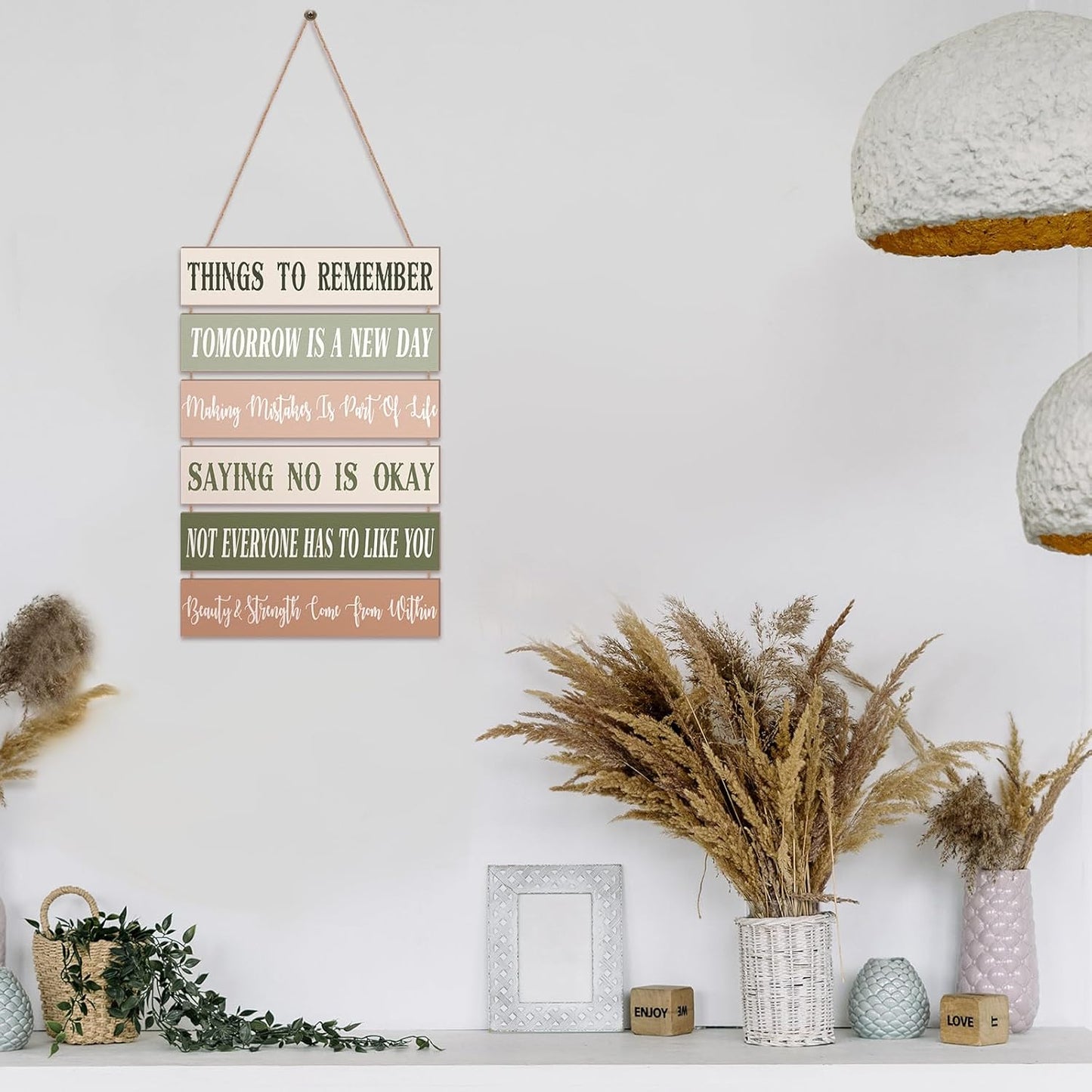 Pinkunn Inspirational Wall Art Positive Quotes Wall Decor Cute Preppy Wooden Room Sign Uplifting Encouragement Gifts for Motivational Art for Home Bedroom (Light Color)