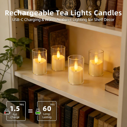 Rechargeable Small Tea Light Candles, Acrylic Votive Flameless Candles 1.7" x2.5"with Remote Control and Timer, Flickering Warm LED Light, Safe for Home, Parties, and Holidays (Set of 6, White)