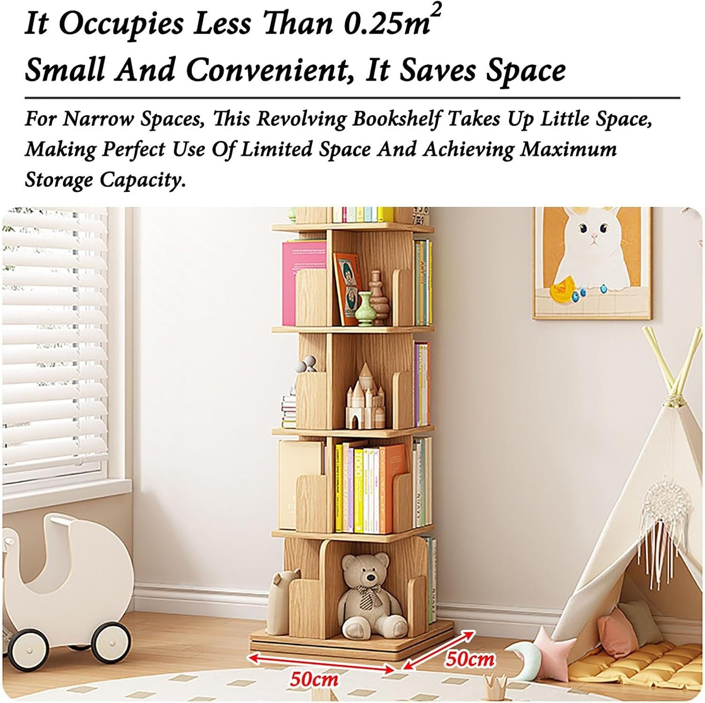 6 Tier Solid Wood Rotating Bookshelf 360 Display Rotating Bookcase Spinning Bookcase For Space Saving Corner Bookshelf For Small Space Floor Standing Bookcase Storage Rack For Bedroom Living Room