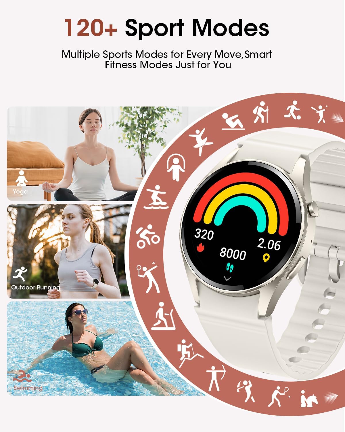 Smart Watches for Women/Men (Make/Answer Calls), Fitness Smart Watch with Heart Rate/SpO2/Sleep Monitor, Pedometer Tracker, 120+ Sport Modes Fitness Tracker Watch, Smartwatch for Android and iPhone