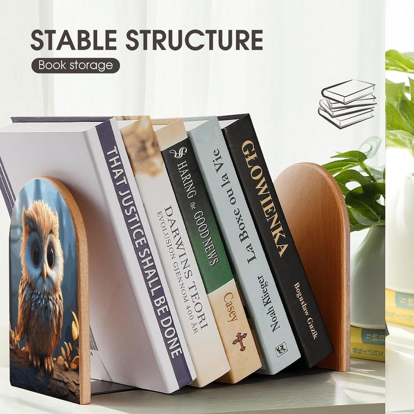 Cute Owl Bookend for Shelves Wooden Book End Large Size Sturdy Book Holders Stoppers with Metal Base for Bookshelves Slick Decorative Bookends Stands