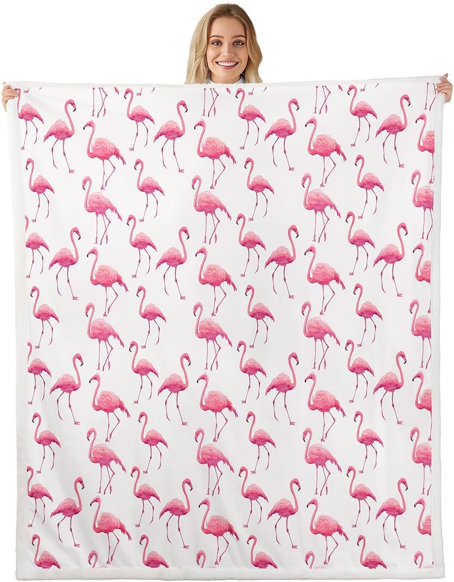 Flamingo Sherpa Blanket Queen 90"x90" Tropical Flamingo Fleece Throw Blanket for Bed Sofa Couch Kids Decor Animal Decor Plush Blanket Microfiber Pink Fuzzy Blanket Bedroom