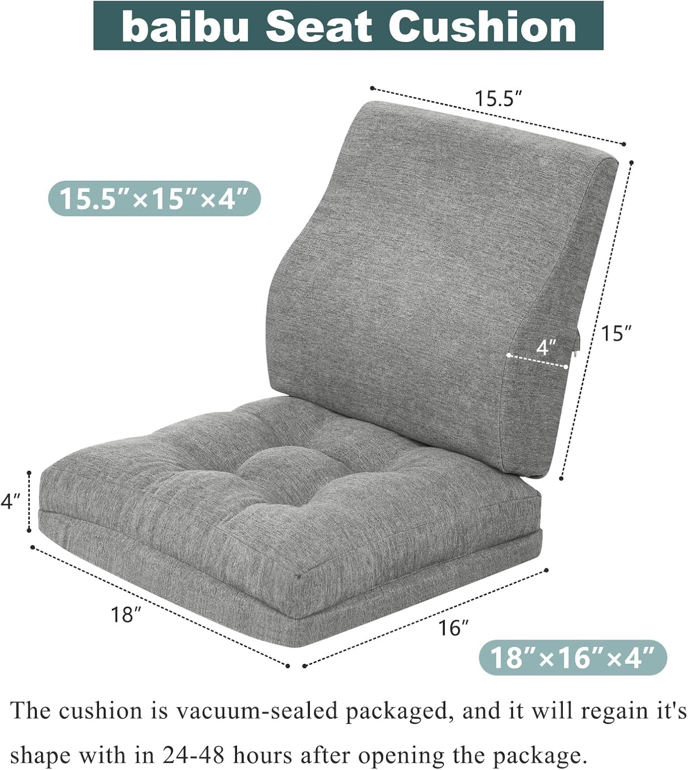 baibu Memory Foam Small Recliner Cushions with Lumbar Support Pillow Set, 18x16x4 Inch Dual-Layer Design Non-Slip Recliner Seat Cushion & Back Support Pillow for Reduce Hip & Lumbar Pain, Grey