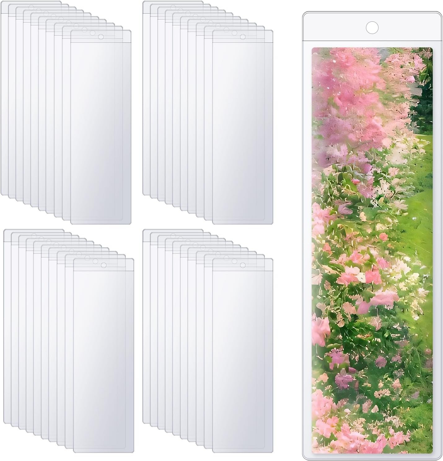 70 PCS Bookmark Sleeves Clear Bookmark Sleeves 7x2.3 inch Blank Bookmark Holder with Hole for Wedding Valentine’s Party Favor Decoration