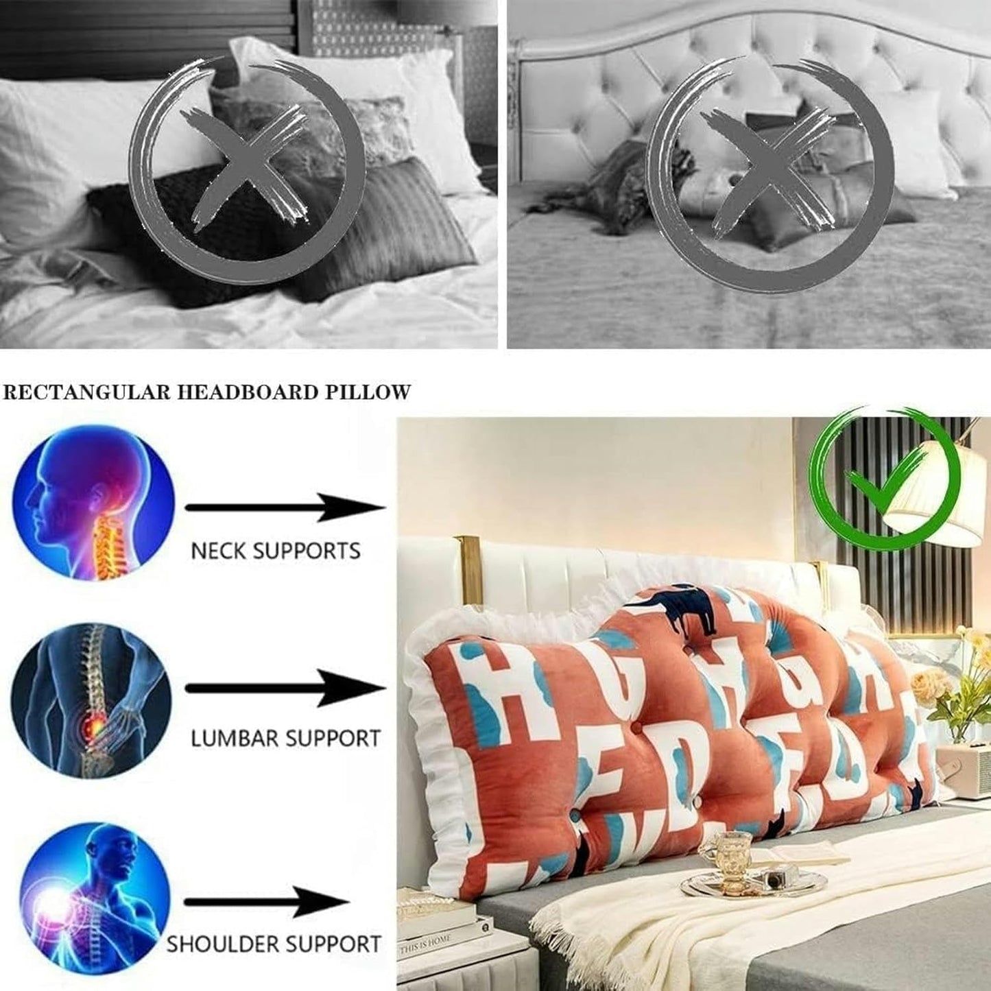 Cotton Large Pillow, Bedside Cushion Lumbar Pillows Detachable Support Cushion Pregnancy Headboard Wedge Reading Pillow Bed Rest Pillows(A,150cm)