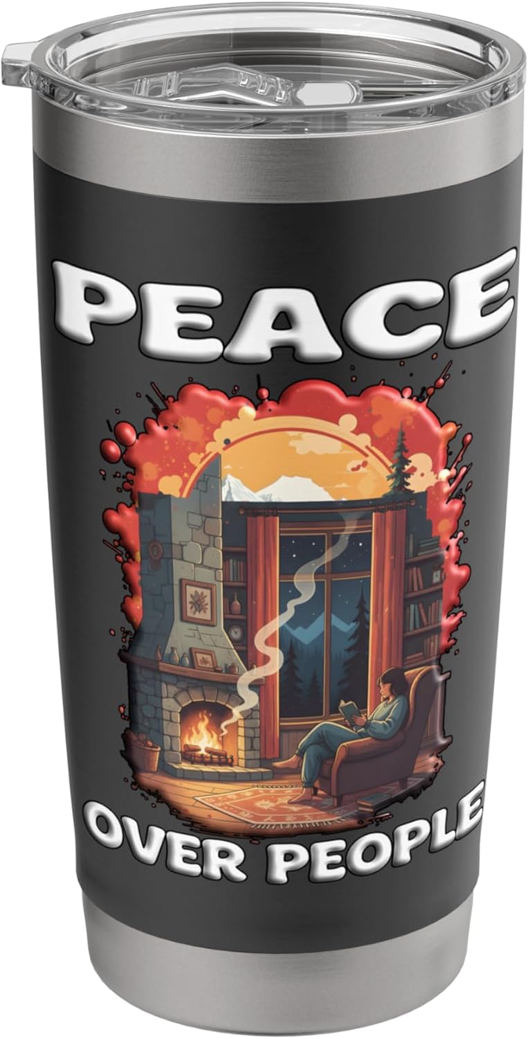 PEACE OVER PEOPLE Reading at the Fireplace Home Alone Free Stainless Steel Insulated Tumbler