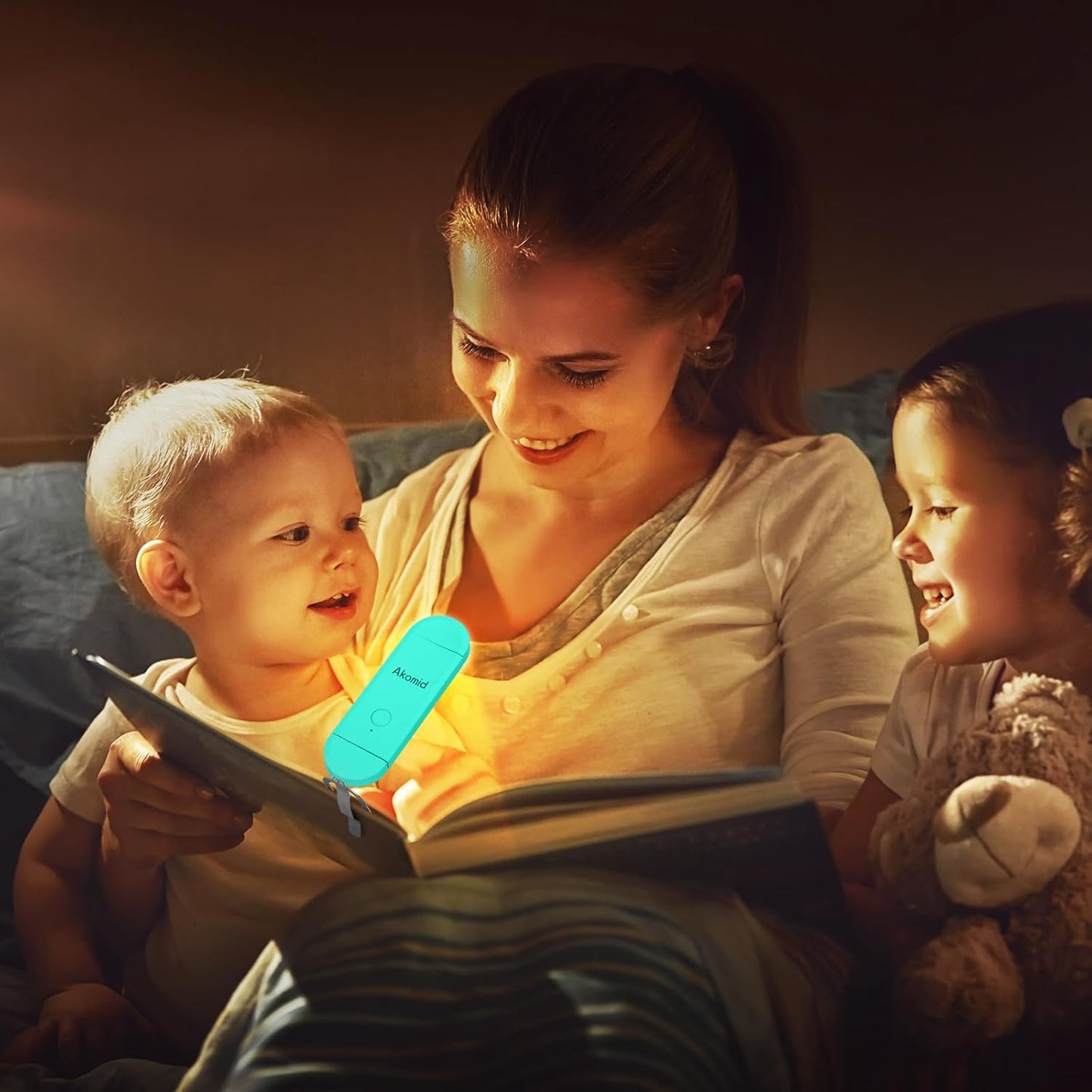 USB Rechargeable Book Light for Reading in Bed, 8 LEDs Bookmark Style Clip on, Eye-Cared Amber Light Mode for Kids, Blue Light Blocking, Stepless Dimming, Lake Blue