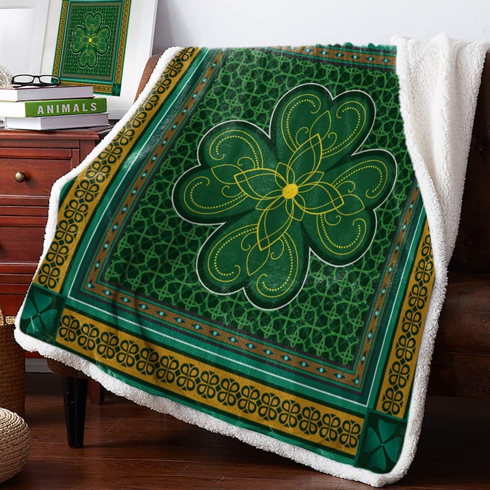 T&H XHome Sherpa Fleece Throw Blanket Cozy Soft Warm Bed Blankets,St. Patrick's Day Traditional Shamrock Irish Fuzzy Plush Microfiber Lightweight Blankets All Season for Couch Sofa 50x80IN