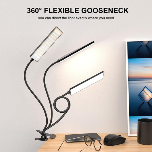 Vansuny Clip on Light LED Desk Lamp with Eye-Caring LED Light and Metal Clip, 11 Level Brightness 3 Color Modes, Power by USB Port 5W Adjustable Neck Reading Lamp for Home and Office (5W, Black)