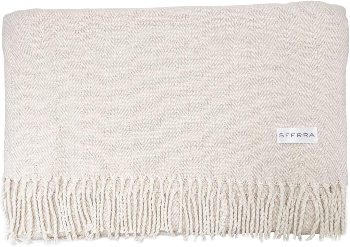 Sferra Celine Herringbone, 100% Cotton Throw Blanket - Taupe