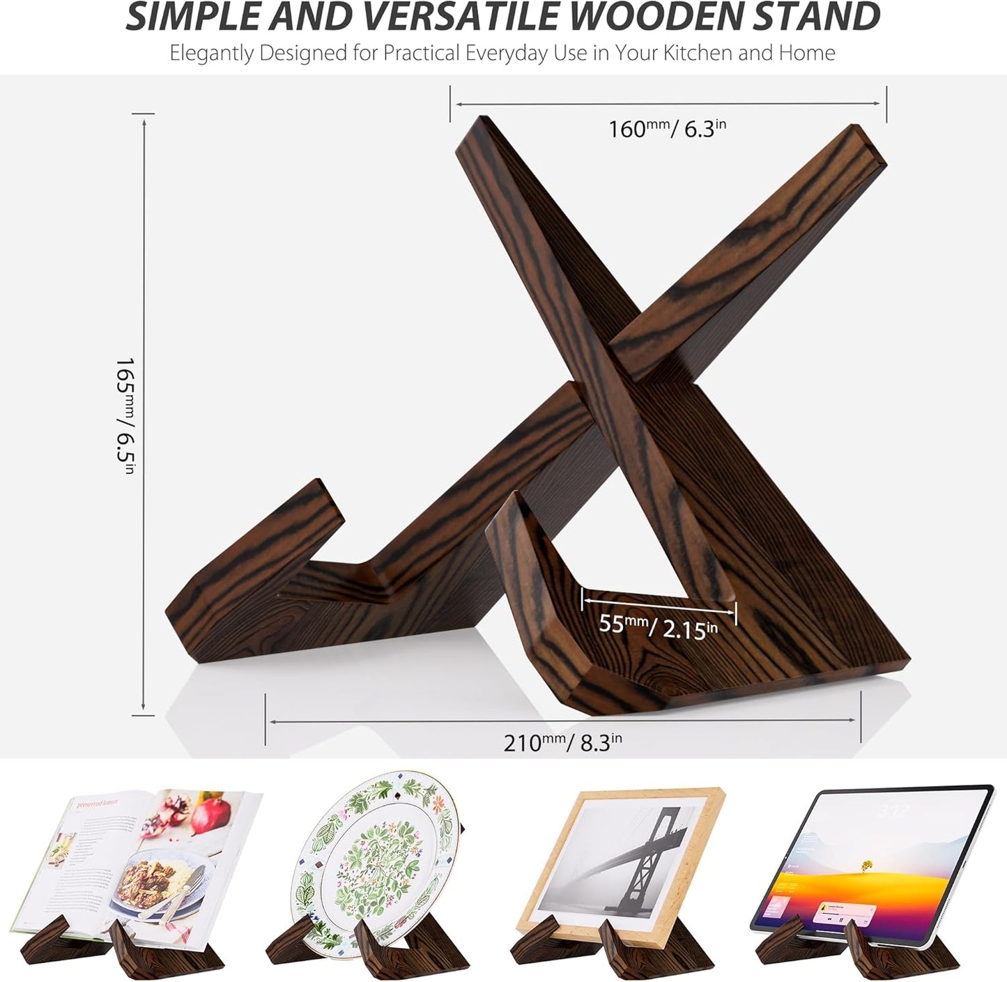 Cookbook Stand for Kitchen, Counter Cook Book Holder, Book Stands Display for Echo Show 15,Echo Show 21, Recipe, Photo, iPad(Rustic Brown)