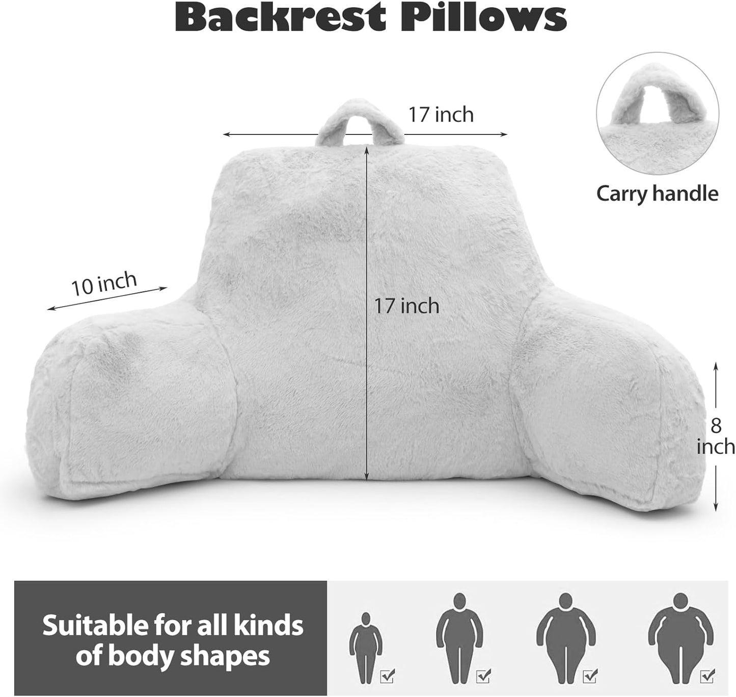 Reading Pillow, Back Support Pillow for Bed Sitting Up, Standard Bed Rest Pillow with Arms for Adults,Back Support Pillow for Couch and Chair, Bed Reading Pillow, White