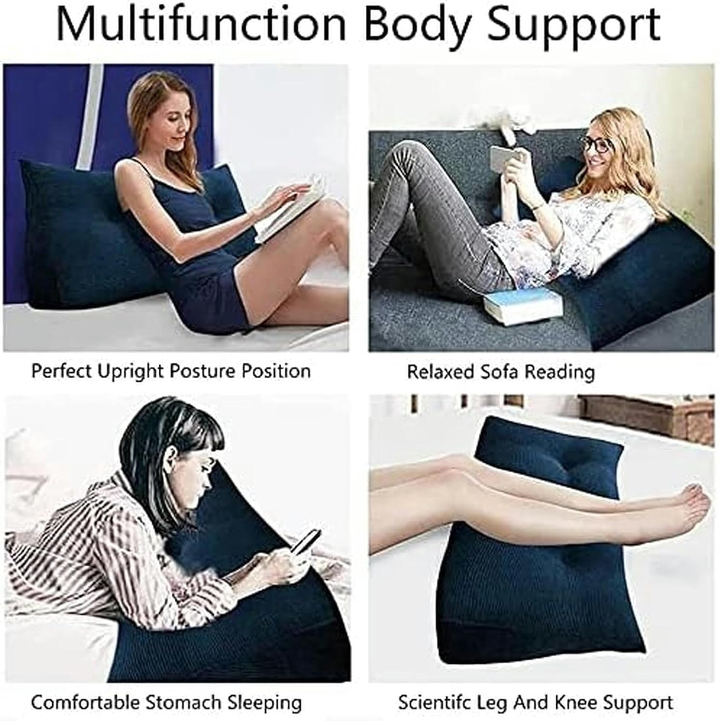Wedge Large Adult Backrest Lounge Cushion, Perfect Back Support Cushion Reading Pillow Bed with Pockets Bed Rest Pillows(C,120cm)