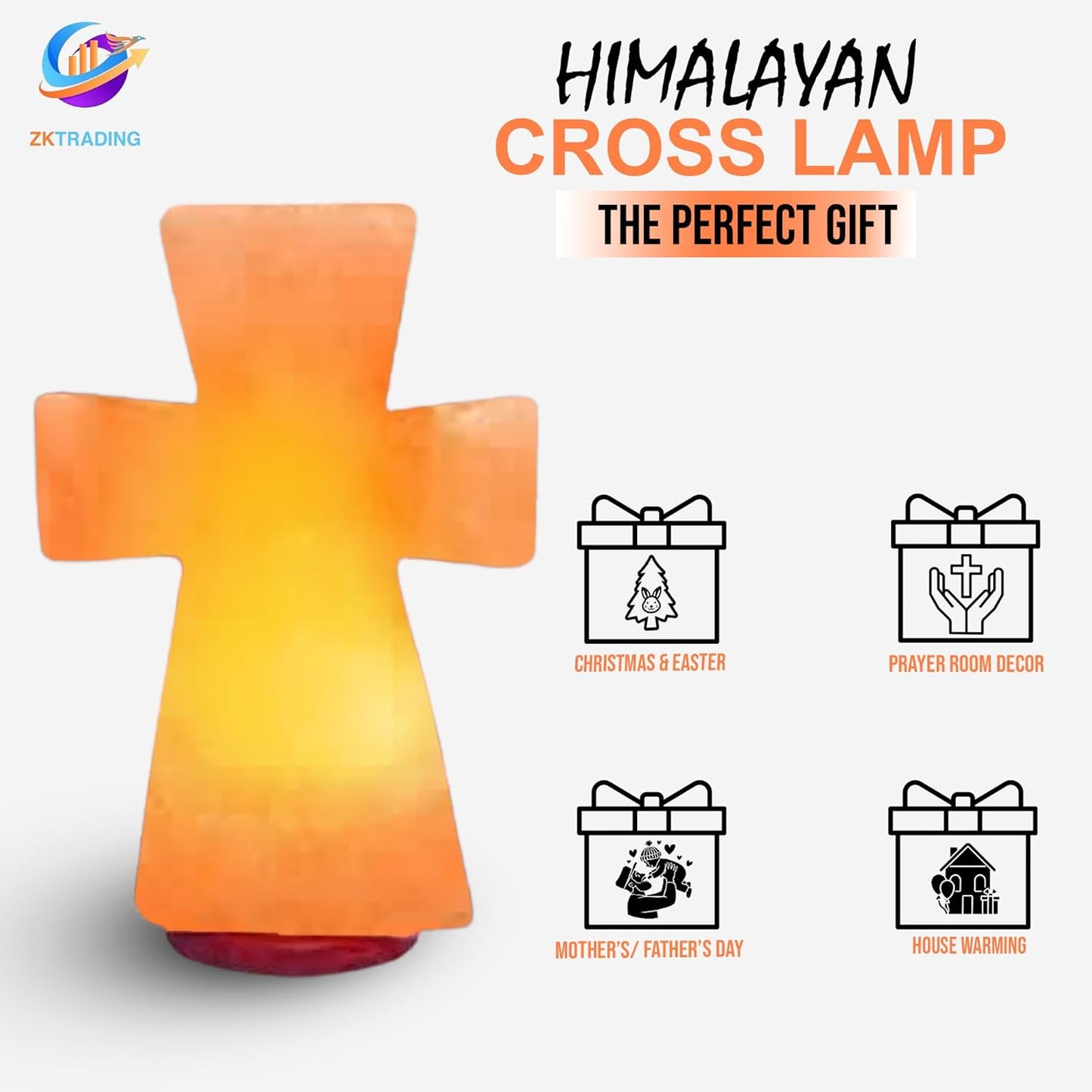 Himalayan Salt Cross Lamp – 8" Tall, 5" Wide, 7 lbs – Handcrafted Pink Salt Lamp Night Light with Wooden Base – Decorative Gift for Prayer Room, Bedroom, or Living Space