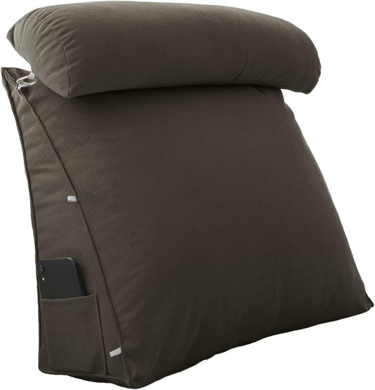 Reading Pillows for Sitting in Bed for Adult Washable Cover Adjustable Lumbar Support Cushion with Neck Support Pillow Triangular Back Cushion (Color : Brown, Size : 45 x 20 x 45 cm)