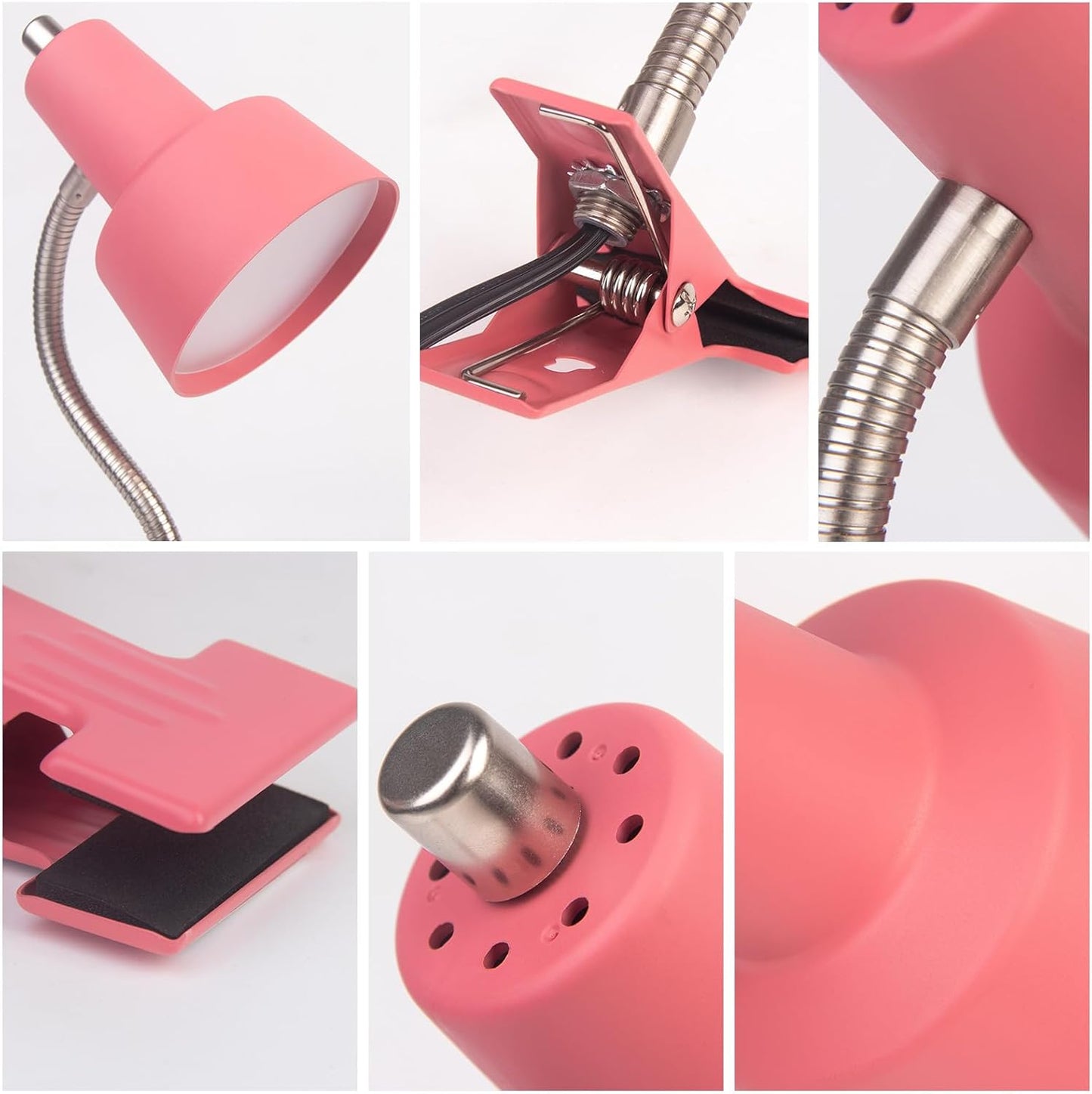 HonoDing Energetic Clip on Lamp for Bed, Non-Dimmable Reading Light for Bed and Desk, 4000K Cool White, 3.5W 240 LM Flexible Gooseneck lamp, Eye Protection (Pink)