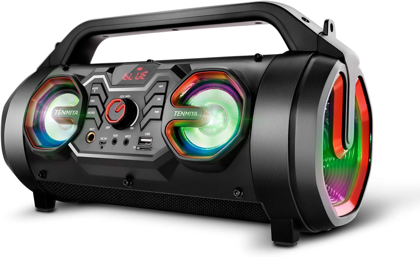 Portable Bluetooth Speaker with Subwoofer, Wireless Speakers with Booming Bass, FM Radio, RGB Lights, EQ, Stereo Sound, 10H Playtime, 30W Loud Speaker for Home, Outdoor, Party, Travel, Camping, Gifts