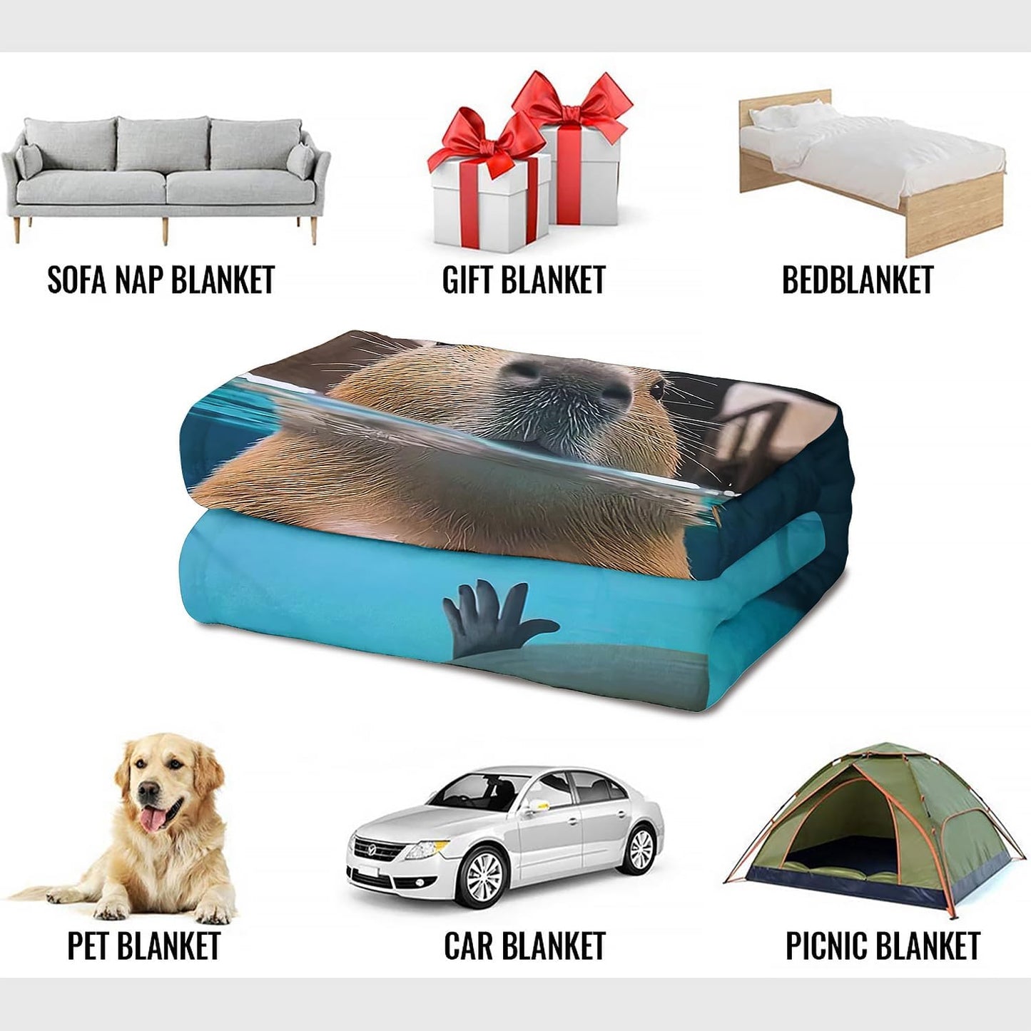 Capybara Gifts Throw Blanket, 50"x60", Underwater Capybara Cozy Blanket for Women, Kids and Teens, Ultra Soft Plush Fleece Flannel Blanket for Couch & Bed, Room Decor