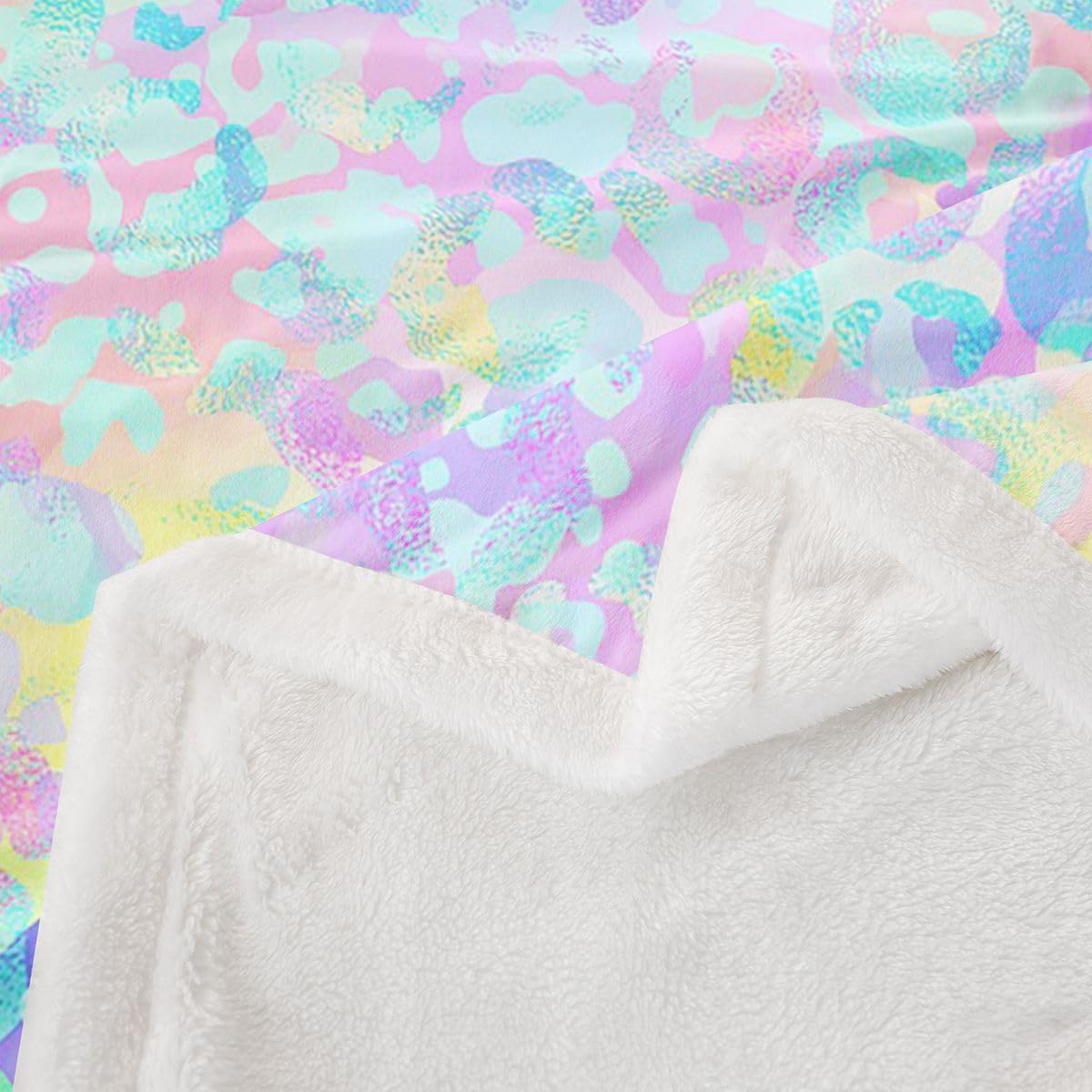 Girls Colorful Leopard Sherpa Blanket Safari Cheetah Print Fleece Throw Blanket Modern Leopard Design Plush Blanket for Boys Girls Kids Room Decor Lightweight for Sofa Bed Couch,Throw 50x60 Inches