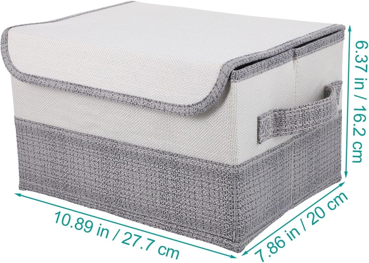 PRETYZOOM Foldable Clothes Storage Box with Lid, Fabric Organizer Bin for Home and Dormitory, Dustproof Sundries Storage Container in White and Gray, Small Size